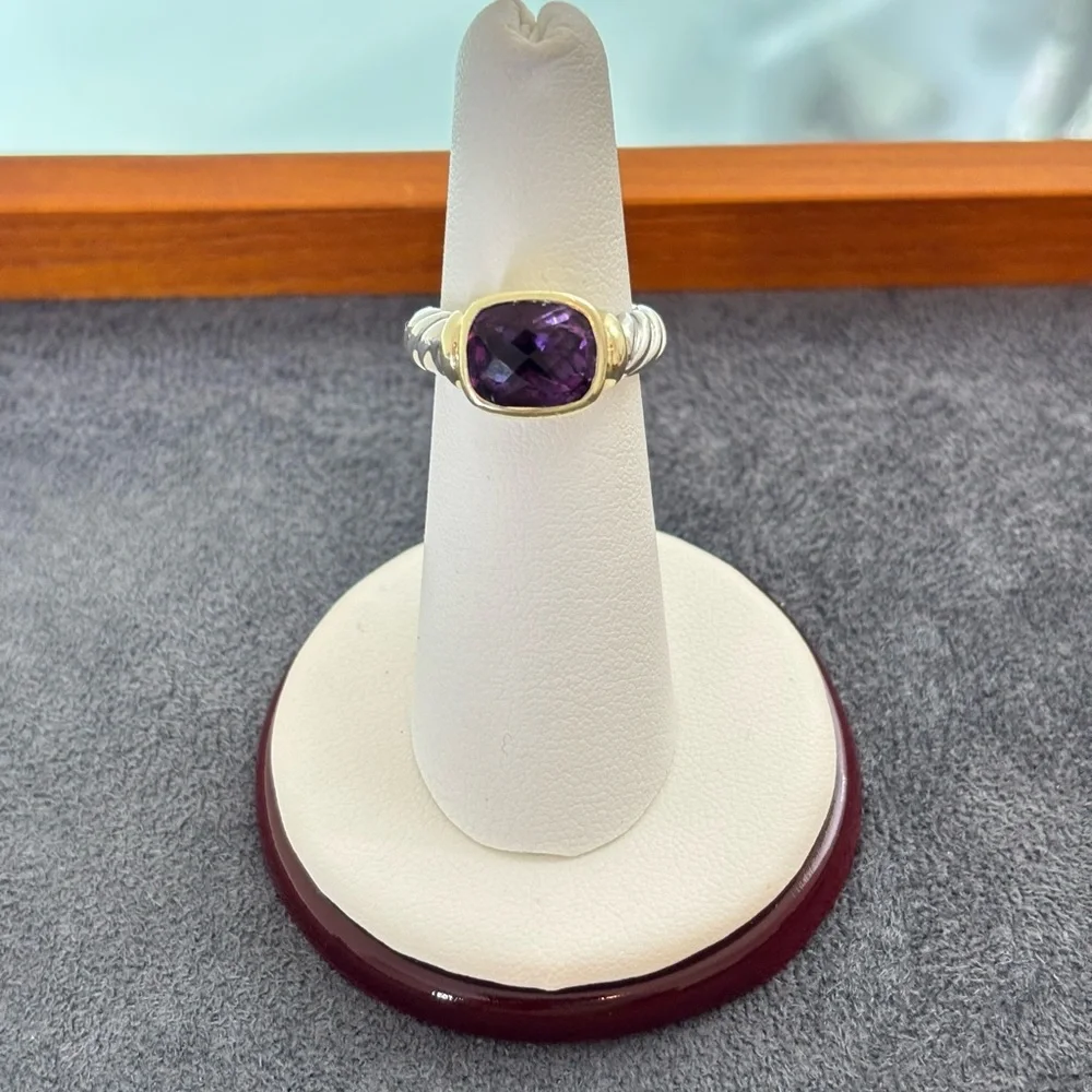 David Yurman 925 & 14k Gold Noblesse Ring with Faceted Amethyst 6